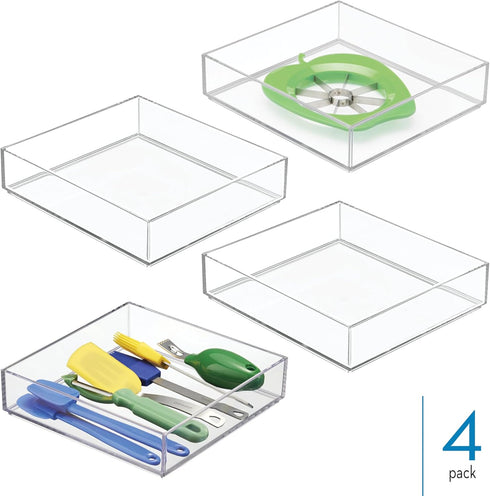 Set 4, iDesign Stackable Makeup Drawer Organizer Tray - Vanity Organizer or Desk Organizer, of Clear