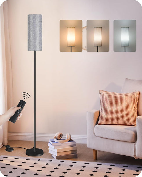 Dimmable Gray Floor Lamp for Living Room with Remote and Foot Switch,