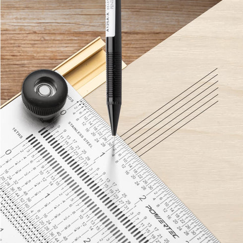 POWERTEC 6'' Precision Marking T-Square - T Rule w/Pencil for Measuring, Scribing, Woodworking & Crafting Tools