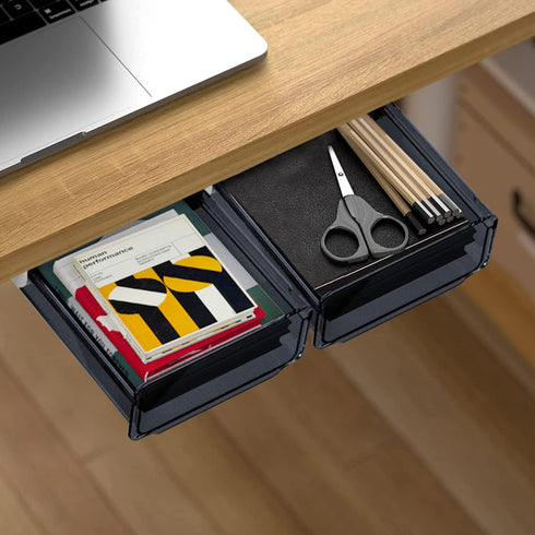 Self-adhesive Under Desk Drawer Organizer, 2 Pack Slide Out Large Storage Mounted Pencil Holder Tray for Office Home