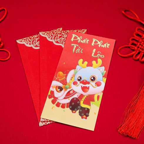 KALLORY 36pcs Vietnamese Red Envelope, Cartoon Red Envelopes for Dragon Year 2024, New Year Money Bag & Pouch