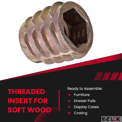 E-Z LOK Knife Threaded Insert for Soft Wood, M8-1.25 Internal Threads, 13mm Length, Pack of 25
