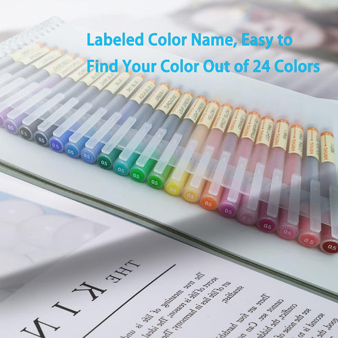 Premium Gel Ink Ball Point Pen, 0.5mm Fine Point, 24 Color Pens for Smooth Writing Office School Stationery Supply