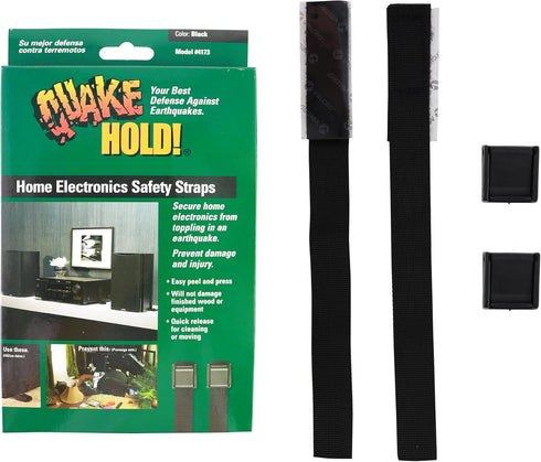 QuakeHold! 4173 Home Electronic Safety Strap, Black, 11 Inch