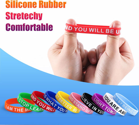 Motivational Quote Rubber Wristbands - Colored Inspirational Silicone Bracelets for Men, Women, Teens, 20 Styles