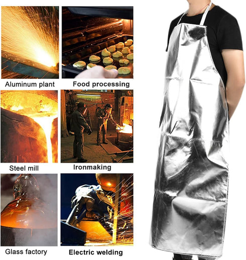 Heat Resistant Apron, Aluminum Foil High Temperature 1000 Degrees Heat Insulation Working Apron Anti Splash Anti Scalding Fire Retardant Flame Retardant Protective Clothing for Cooking BBQ