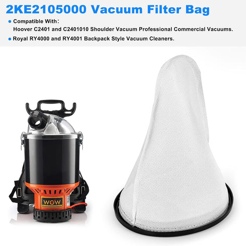 Vacuum Filter Cloth Bag Replacement for Hoover Backpack Vacuum 2KE2105000, C2401, C2401010, Shoulder Vac Pro, Royal