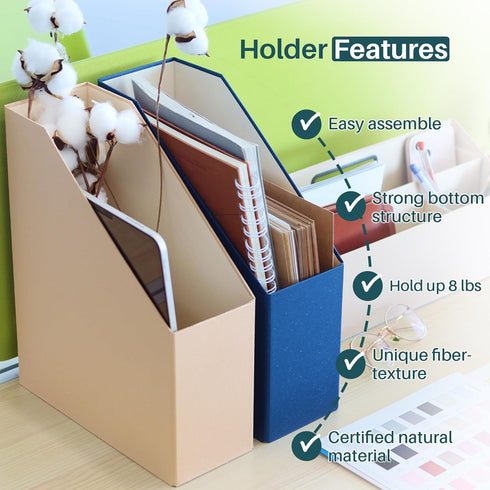 Magazine Holder, File Holder and Desk Organizer, 4-Pack Paperboard Book Organizer for Home and Office