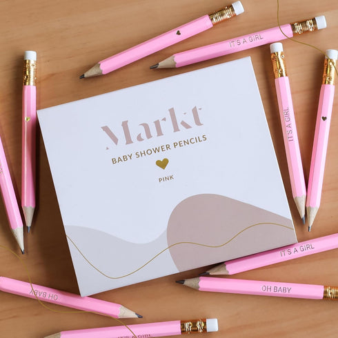 Markt Mini Pink Pencils with Erasers, Baby Shower Games Prizes, Presharpened Bulk Pencils