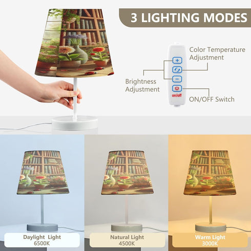 Lotupokon Dimmable Bulb Books Flowers Table Lamp for Bedroom Bedside Nightstand Lamp USB Outlet Desk Lamp with Fabric