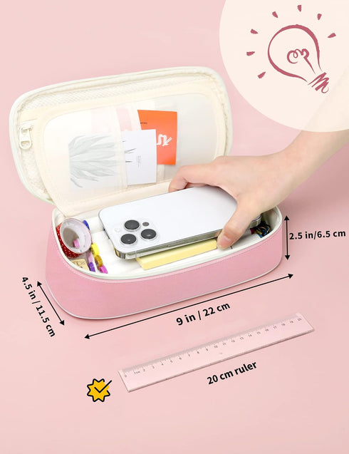SUNEE Cute Pencil Case, Aesthetic Pen Pouch, Large Pencil Bag with Zipper, Kawaii Storage for School Supplies
