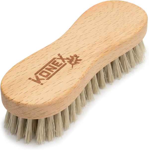 KONEX Medium-Stiffness Nylon Fiber Scrub Brush, Heavy Duty Cleaning Brush with Wooden Handle, Brown for Floors