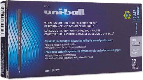 uni-ball 60143 Onyx Roller Ball Stick Pen, Black Ink, Fine Dozen