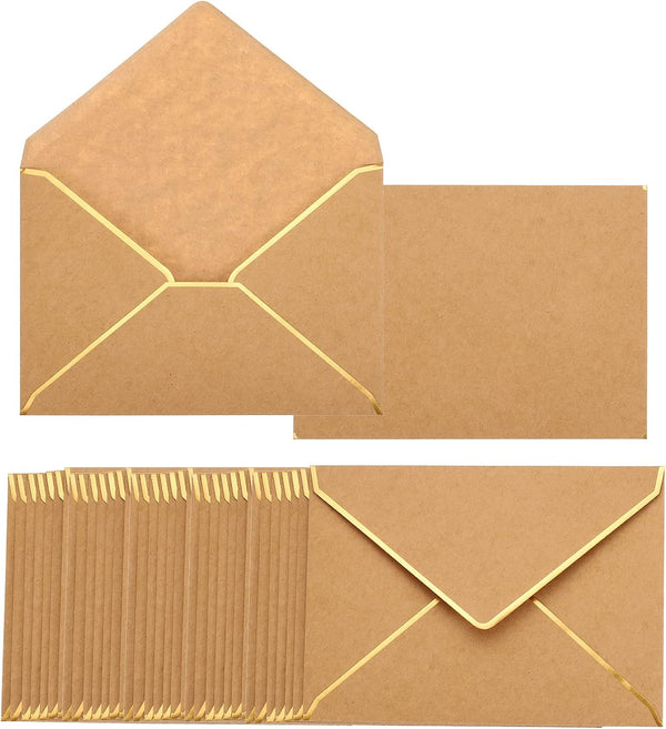 PATIKIL 100 Pack 5 x 7 Envelopes A7 Card Christmas V Flap Envelopes with Gold Border for Office, Wedding, Invitations