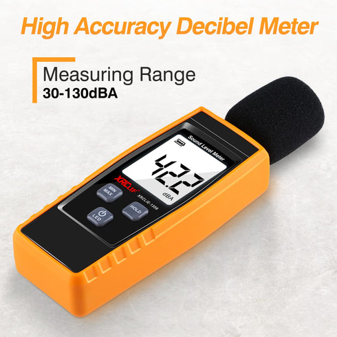 Decibel Meter Sound Level Reader - Hand-held Noise Meter 30-130dB(A) with Backlight Alarm for Audio Volume Measuring