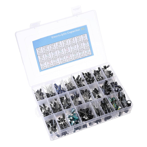 PATIKIL 24 Values Aluminum Electrolytic Capacitor Assortment Kit, 600 Pcs 0.1uF to 1000uF Low Impedance Capacitors with
