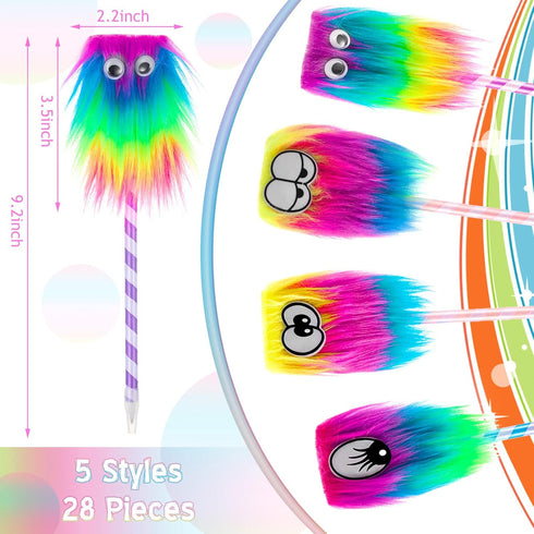 Yexiya 28 Pieces Rainbow Fun Pens for Kids, Fluffy Novelty Pens for Party Favors & School Supplies