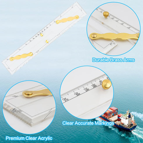 Arms,15 Inches Marine Parallel Ruler with Brass Marine Navigation Ruler for Navigational Plotting Nautical Charts
