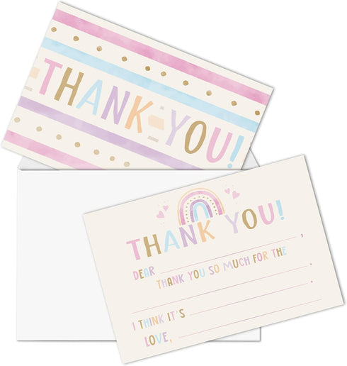 FTRZX Boho Kids Thank You Cards, Rainbow Thank You Card For Baby Shower