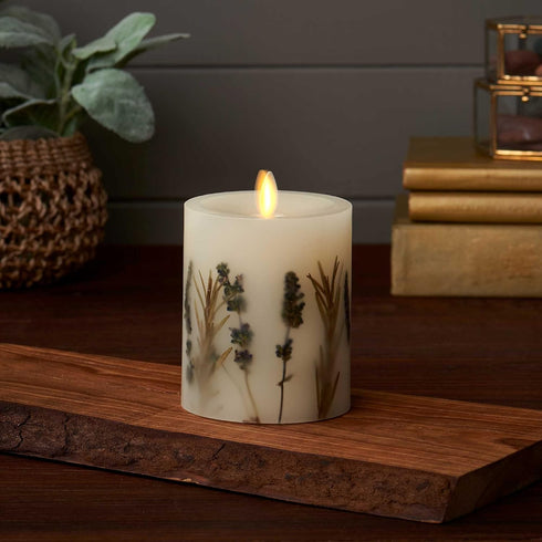 3.25" 4.5" Luminara Realistic Artificial Moving Flame Pillar Candle with Lavender & Rosemary Inclusion - Moving Flame