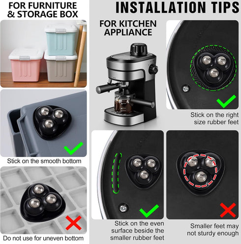 Alpinleux 12 360 Pcs Mini Caster Wheels, Self Adhesive Caster Wheels, Swivel Appliance Wheels, Small Appliance Rollers