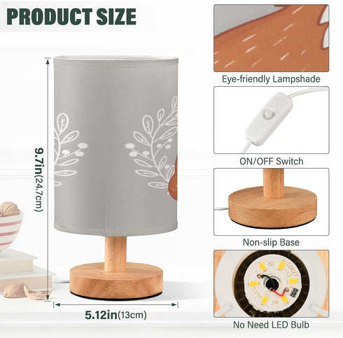 ALAZA Table Lamp with USB Port Bedside Lamp Leaves Fox Small Nightstand Lamp Desk Lamp for Kids Room Bedroom Office