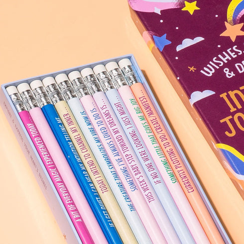 Em & Friends Intuitive Journaling Pencils: Wishes, Secrets, and Dreams Pencil Set, 10 Pencils with Journal Prompts