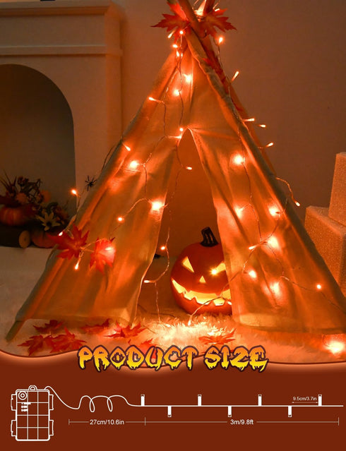 cshare 9.8ft 30LED Halloween String Lights Battery Operated With Timer - Orange Waterproof Lights for Outside