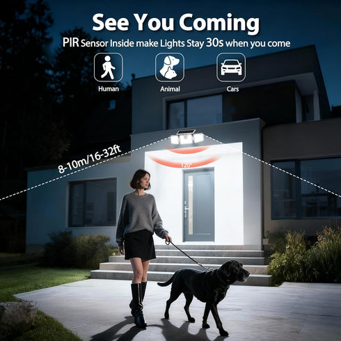 3 156 IP65 1 Pack INCX Solar Motion Sensor Lights Outdoor, Heads Security Lights Solar Powered, LED Flood Light Motion