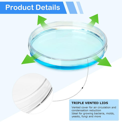 Xuhal 200 Pack Sterile Petri Dishes with Lid, 90mm Dia x 16mm, Plastic Petri Plates for Lab