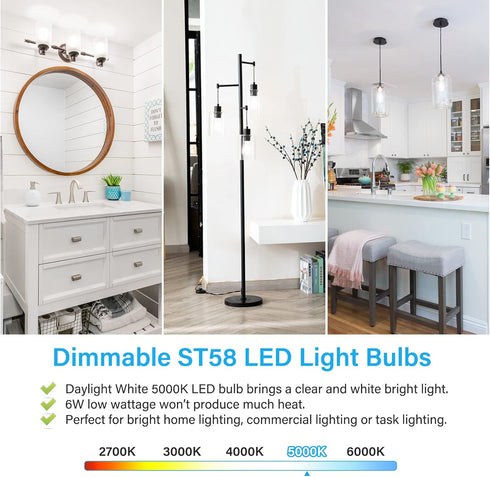 MAXvolador Vintage LED Edison Bulb, Dimmable, 60W Equivalent, 850 Lumens, 6W Edison Light Bulbs, 5000K, Antique ST58