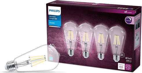 Vintage ST19 Clear Spiral Dimmable LED Light Bulbs - E26 Bulb - Flicker-Free Light Bulb with EyeComfort Technology, 400