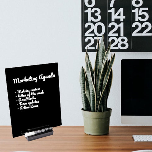 Black Acrylic Dry Erase Board with Stand, 10"x12" Desktop Whiteboard with Marker, Small Erasable Blackboard for Home