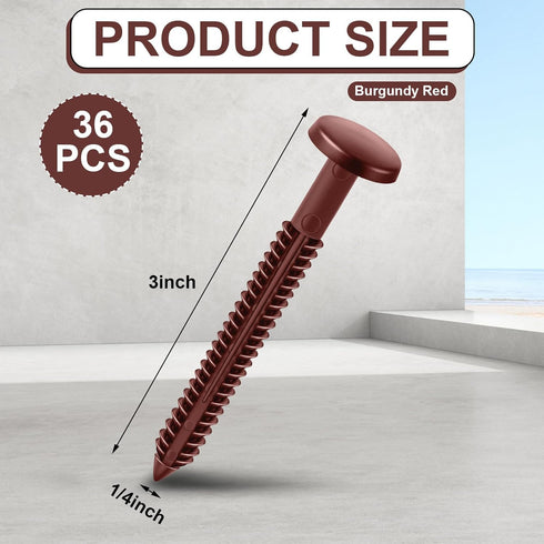 Blulu 36 3 Inch Pcs Vinyl Shutter Fastener Window Panel Peg Lok Pin Pegs Screws Shutter Spikes Anchor (Burgundy Red)