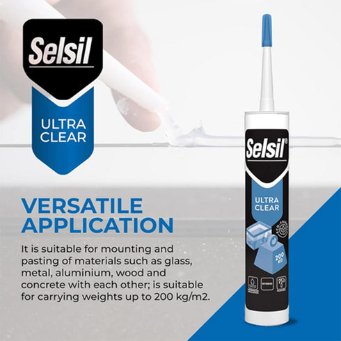 SELSIL Ultra Crystal Clear Mounting Adhesive & Sealant, 100% Transparent Waterproof Adhesive (9.8 fl oz/290 mL)