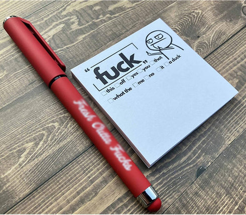 Fresh Outta Fucks Pad and Pen, Funny Sticky Notes and Pen Set, White Elephant Gift, Novelty Pen for Friends
