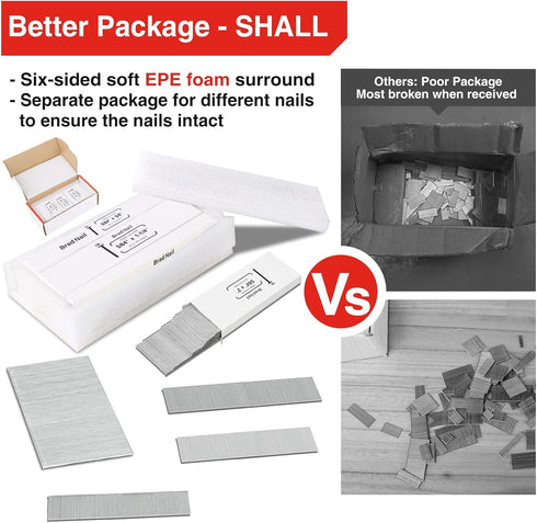 SHALL 18 Gauge Brad Nails, 4000-Count Assorted, 2”, 1-1/4”, 1”, 5/8 Inch for Pneumatic Nailers