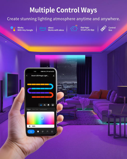 44 Modes(6.6ft) RGB+IC LED Strip Lights, Smart Bluetooth LED Light for Bedroom, Color Changing LED Strips with Scene