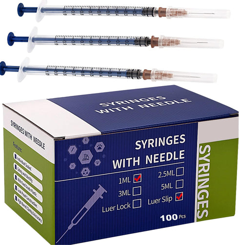 100 Pack 1ml Syringes, 26 G Disposable Lab Supplies, Individually Wrapped