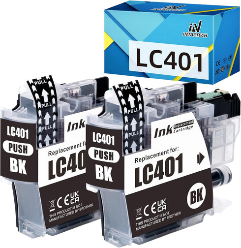 LC401BK Ink Cartridges Replacement for Brother LC-401, 2 Black for MFC-J1010DW MFC-J1012DW MFC-J1170DW Printer