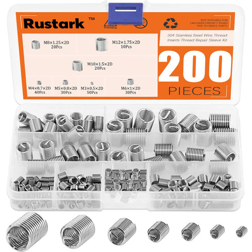 200 Pcs Wire Thread Inserts Kit, 304 Stainless Steel Metric M3 M4 M5 M6 M8 M10 M12 Helicoil Thread Repair Kit