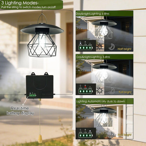 3000lm Made,IP65 Waterproof,3 HULPPRE Solar Shed Light Indoor Outdoor with Pull String, Daytime or Night,Dusk
