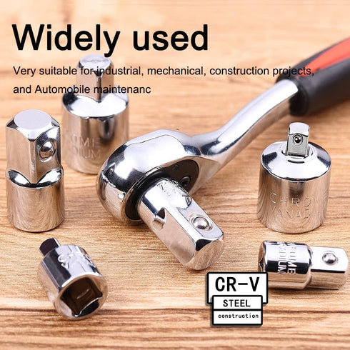 6 Piece Socket Adapter and Reducer Set, 1/4", 3/8", 1/2" Chrome Vanadium Steel Ratchet/Socket Kit