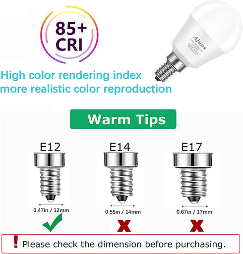 LED Ceiling Fan Light Bulbs, 40W Equivalent, 5W 2700K Warm White, E12 Base, 4-Pack, Used for Chandeliers