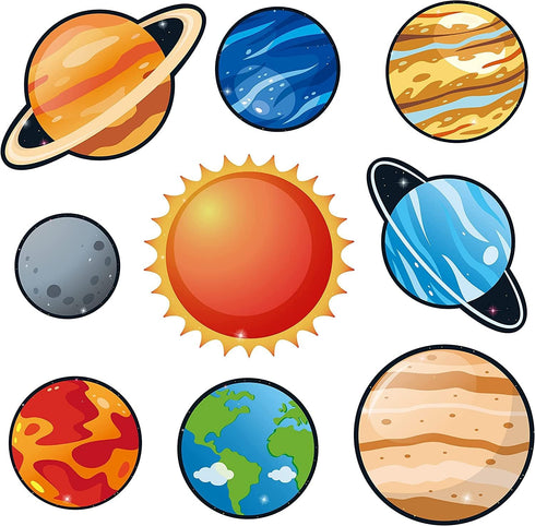 BeYumi 45Pcs Solar System Cutouts, 9 Planets Galaxy Wall Decal for Classroom and Party Decor