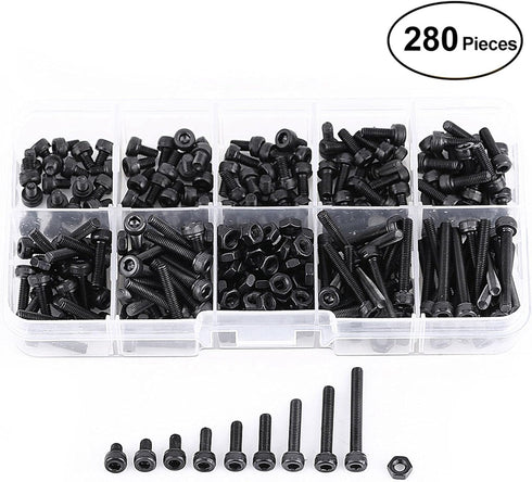 Walfront M3 Screws Assortment Kit with Storage Case, 280PCS Button Head and Socket Head Screws, Bolts, Nuts