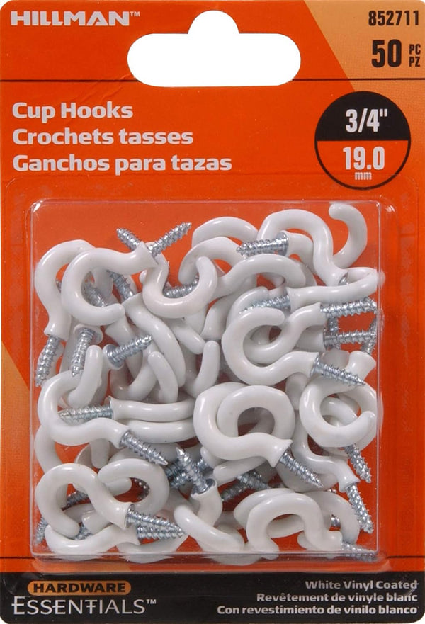 Hardware Essentials Cup Hook, White, 3/4"