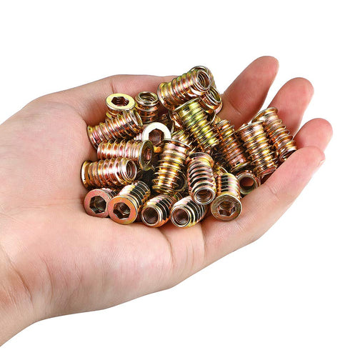 200 Pieces 1/4"-20 Wood Inserts Bolt Furniture Screw in Nut Threaded Fastener Connector for Wood Furniture Assortment