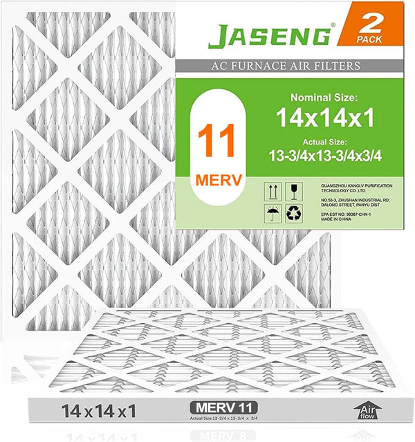 14x14x1 Furnace Air Filters 2 Pack, MERV 11 MPR 1000 & FPR 7 HVAC Air Filter Replacement (Exact Dimensions)