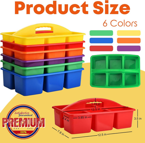 6 6-Pack ALINK Plastic Classroom Caddy with Compartments, Teacher Supply Storage Caddy Organizer for Classroom Supply